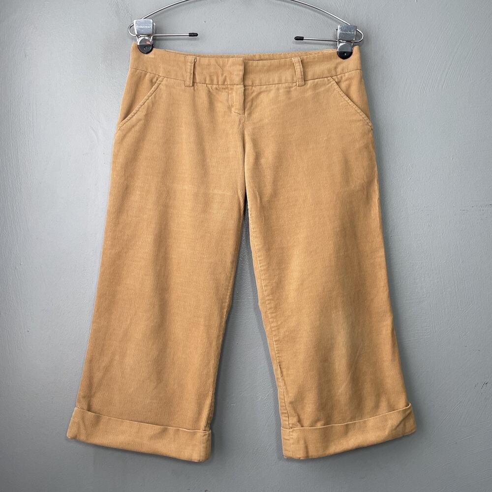 Y2K Corduroy Capris Size Small Low Rise Bermuda Wide Leg Cuffed Cropped Pants